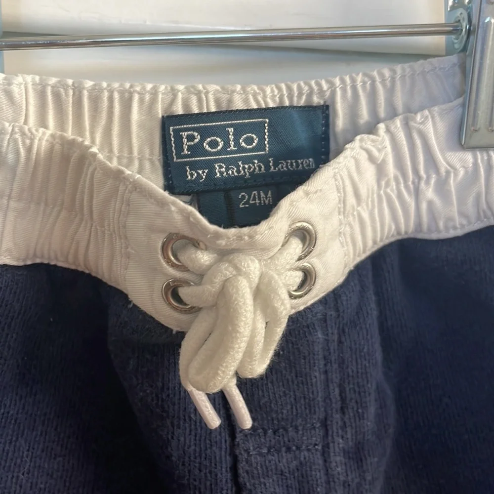 Polo RL Gym Sweat-shorts LIKE NEW! Drawstring, Navy w/White Stripes on Sides